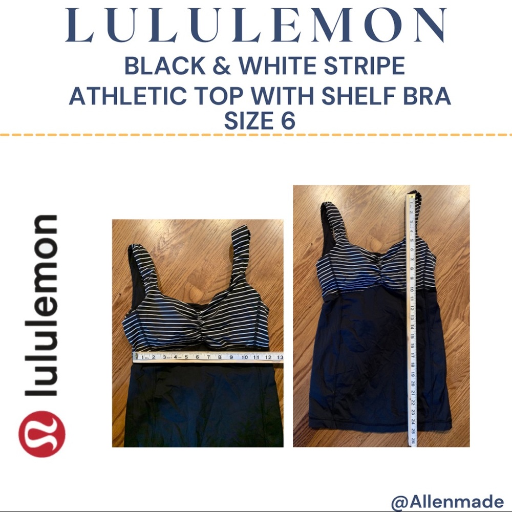 Price ⬇️ Lululemon Size 6 Black and white Stripe Athletic Tank with shelf bra